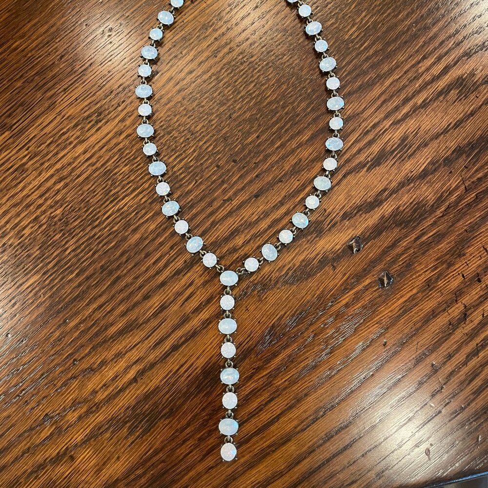 White, opaque beaded Y necklace